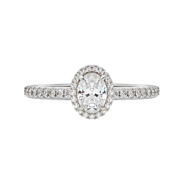 Diamond Classic collection center stone surrounded by diamonds and side band Seamless Oval