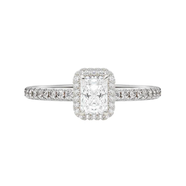 Diamond Classic collection center stone surrounded by diamonds and side band With Gap Radiant
